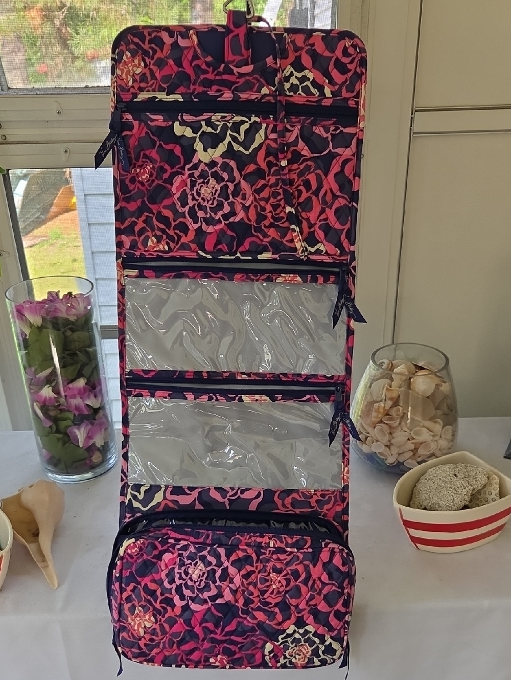 Vera Bradley Navy with Pink Floral Hanging Toiletry Organizer